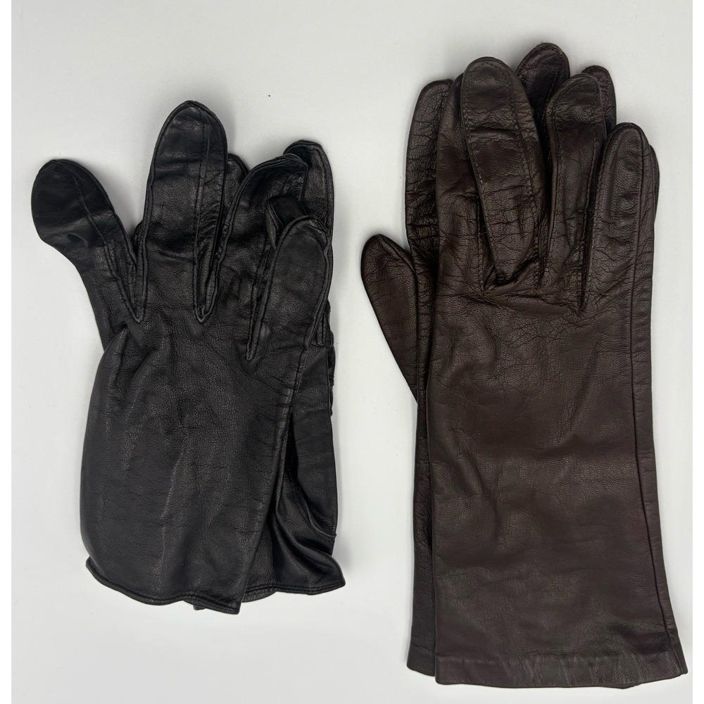 Lot of 2 Vintage Leather Dress Gloves Driving‎ Gloves Brown Black Formal